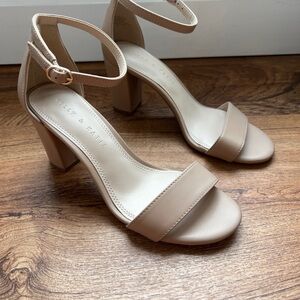Kelly & Katie Beige Ankle-Strap Block Heel Sandals